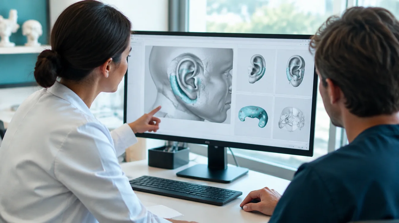 A care team reviews a digital model to plan a custom fit
